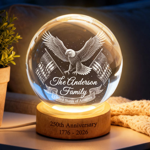 United States of America 250th Anniversary - Personalized Crystal Ball LED Night Light - Custom Family Name