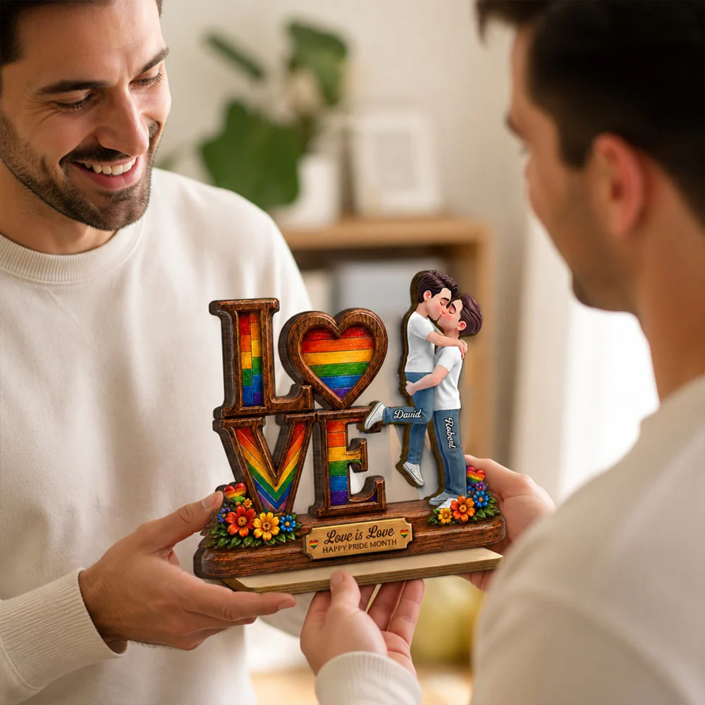 Pride Month Romantic Kissing Couple - Personalized Wooden Plaque - Gift For Couple, Happy Pride Month
