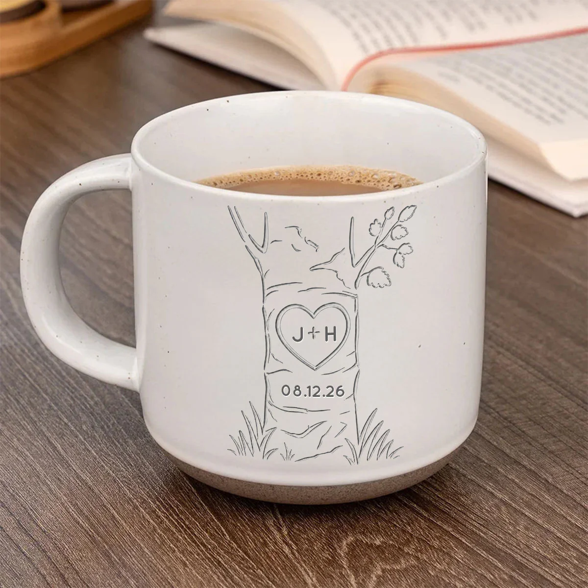 Carved in Love - Personalized Pottery Mug - Anniversary, Engagement Gift For Couple