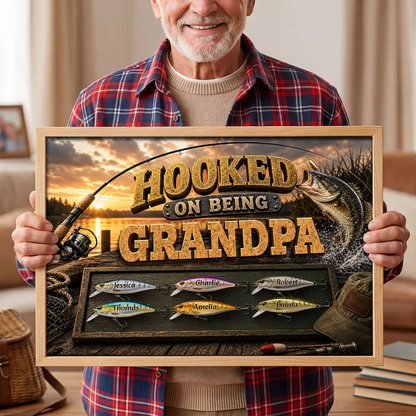 Hooked On Being Grandpa Fishing - Personalized Poster - Father's Day Gift For Dad, Grandpa