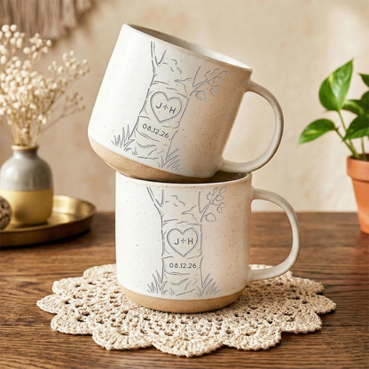 Carved in Love - Personalized Pottery Mug - Anniversary, Engagement Gift For Couple