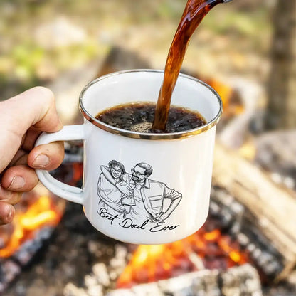 Custom Photo Bold Sketch Best Dad Grandpa Ever Family Portrait - Personalized Enamel Mug