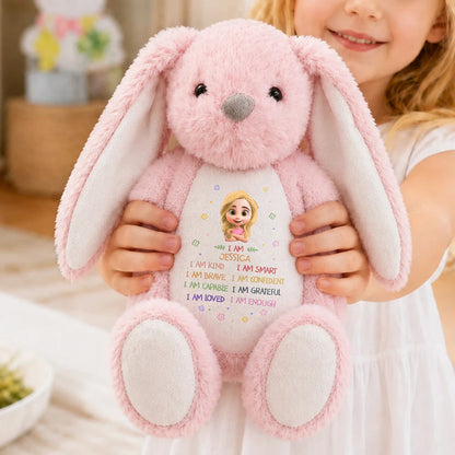 Kids Affirmation I Am Kind Brave & Smart - Personalized Soft Toy Bunny