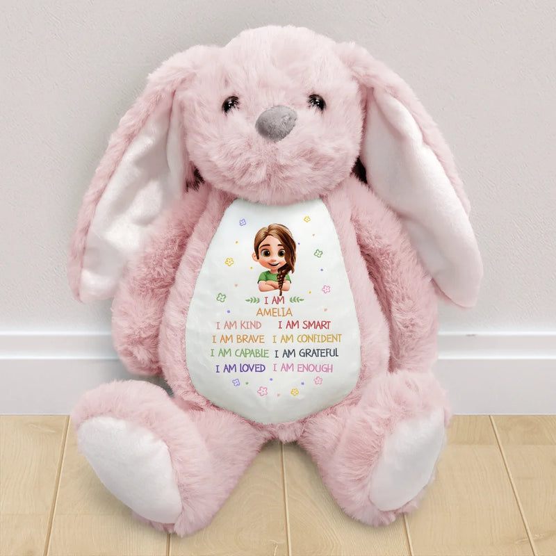 Kids Affirmation I Am Kind Brave & Smart - Personalized Soft Toy Bunny