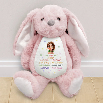Kids Affirmation I Am Kind Brave & Smart - Personalized Soft Toy Bunny