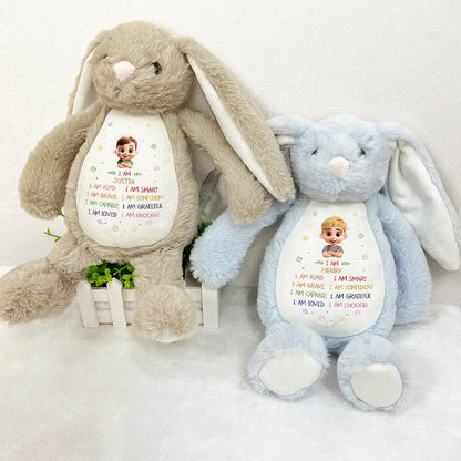 Kids Affirmation I Am Kind Brave & Smart - Personalized Soft Toy Bunny