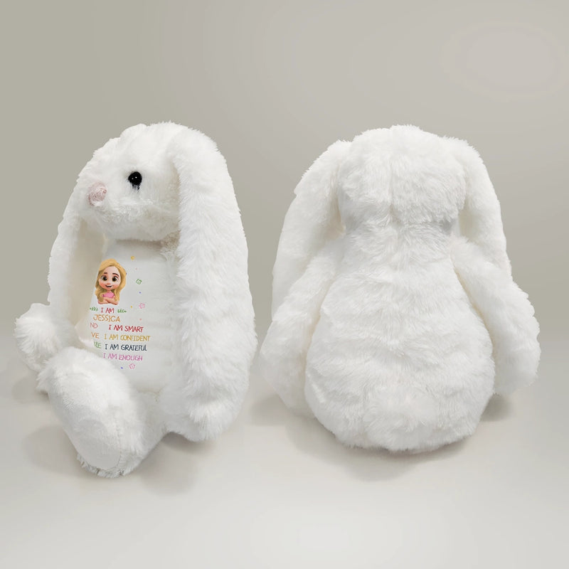 Kids Affirmation I Am Kind Brave & Smart - Personalized Soft Toy Bunny