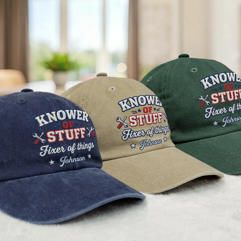 Knower Of Stuff Fixer Of Things Embroidery Effect - Personalized Vintage Washed Denim Cap