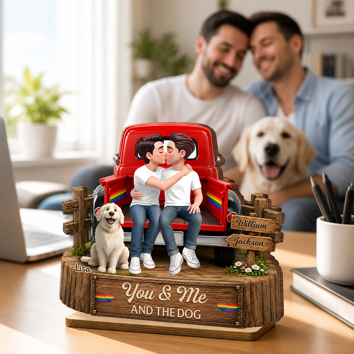 LGBT+ Couple You & Me And The Dogs - Personalized Wooden Plaque - Gift For Couple, Happy Pride Month