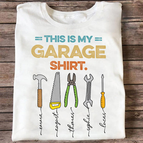 This Is My Garage Shirt Custom Kids Name - Personalized Shirt - Father's Day Gift For Mechanic Dad, Grandpa