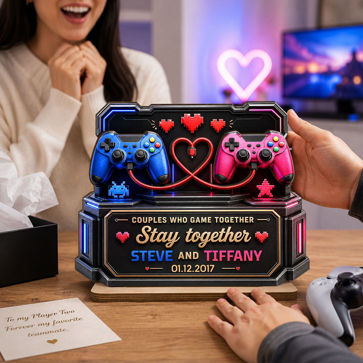 Couples Who Gamer Together Stay Together - Personalized Wooden Plaque - Heartfelt Anniversary Gift for Him, for Her
