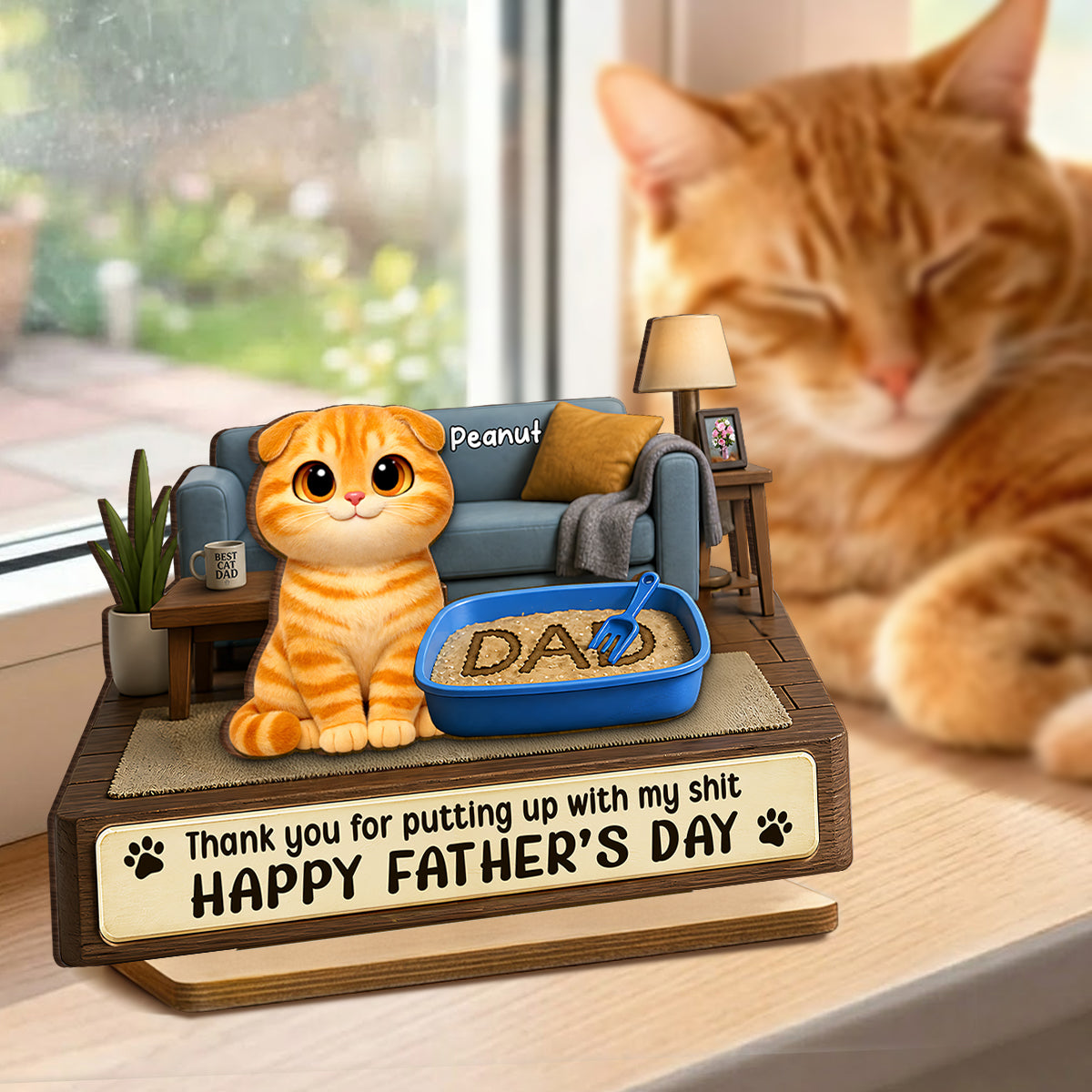 Thank You for Putting up with My Sh*t - Personalized Wooden Plaque - Funny Father's Day Gift for Cat Dad
