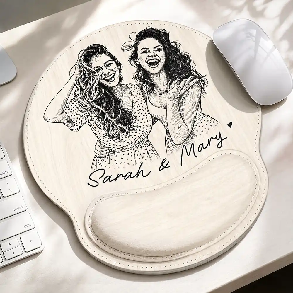 Custom Photo Bold Sketch Portrait Family Pet Besties Couples - Personalized Leather Mouse Pad