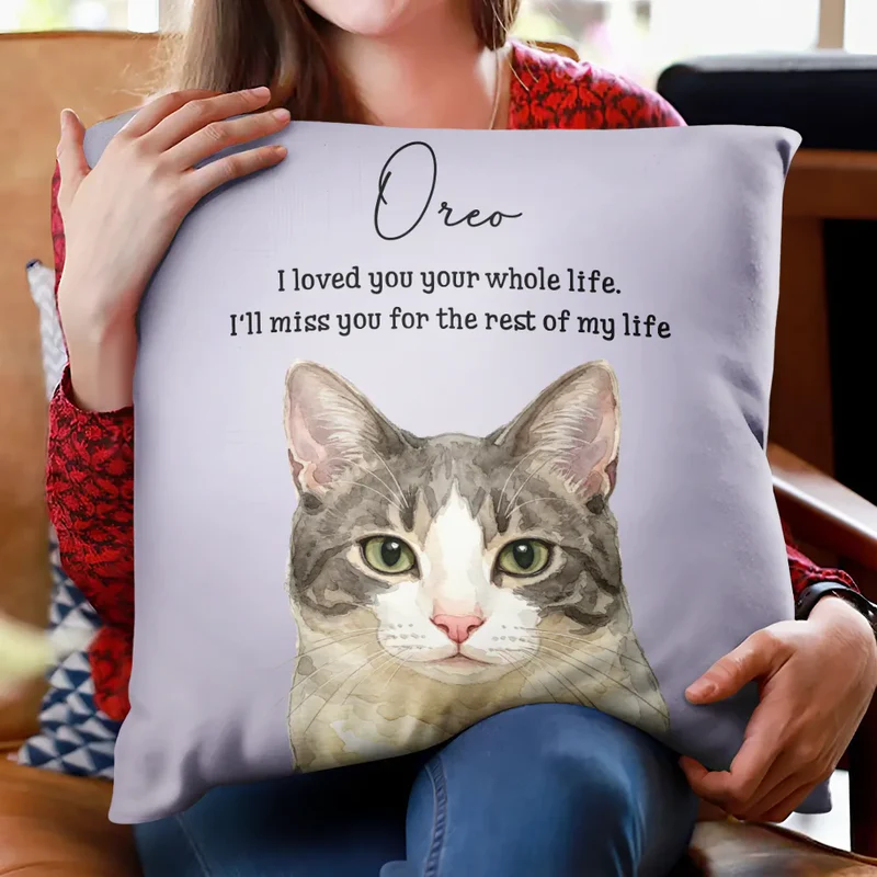 Custom Photo Realistic Watercolor Art Memorial Dog Cat If Love Alone Could Have Kept You Here - Personalized Pillow