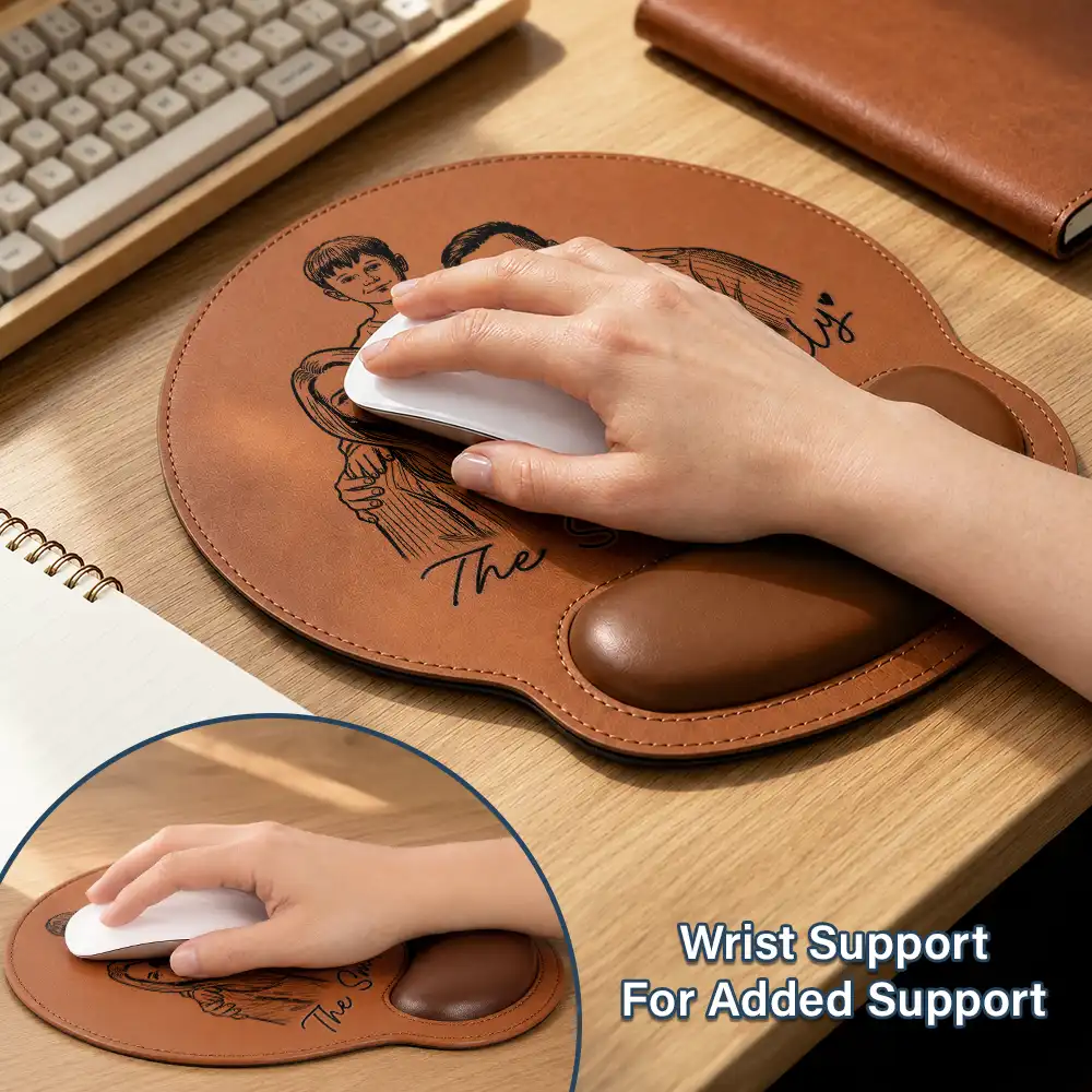 Custom Photo Bold Sketch Portrait Family Pet Besties Couples - Personalized Leather Mouse Pad