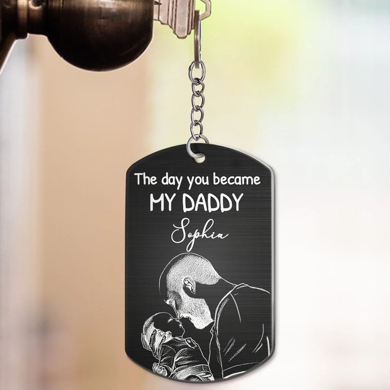 Custom Photo Pencil Sketch Calendar The Day You Became My Mom - Personalized Aluminum Keychain