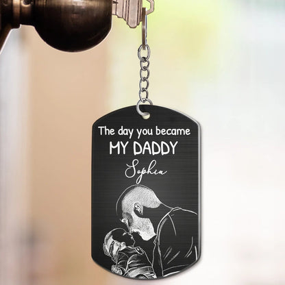 Custom Photo Pencil Sketch Calendar The Day You Became My Mom - Personalized Aluminum Keychain