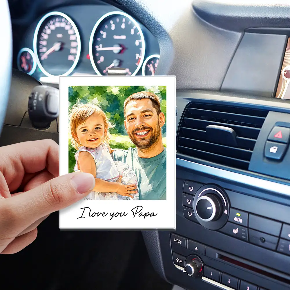 Custom Photo Watercolor Painting I Love You Daddy Grandpa Pet Dad - Personalized Custom Shaped Acrylic Car Visor Clip