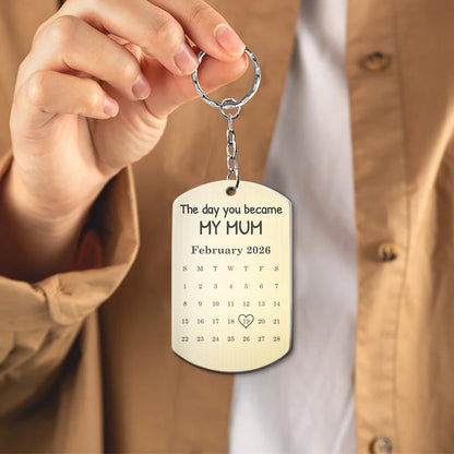 Custom Photo Pencil Sketch Calendar The Day You Became My Mom - Personalized Aluminum Keychain