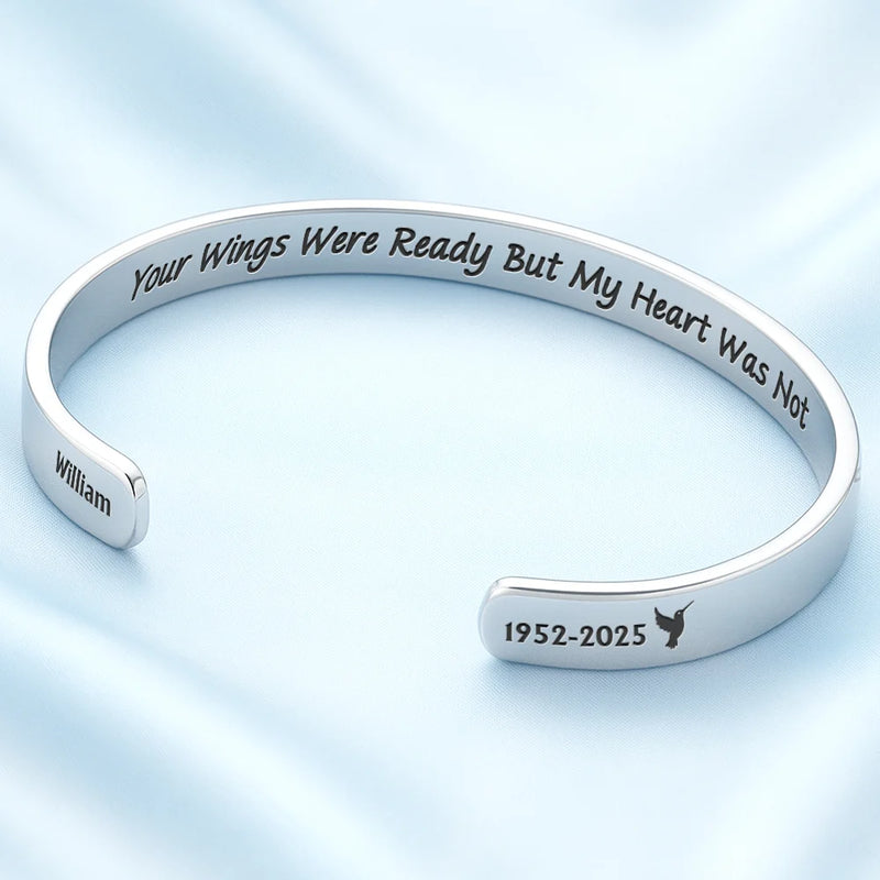 Memorial Your Wings Were Ready - Personalized Bangle Bracelet Cuff
