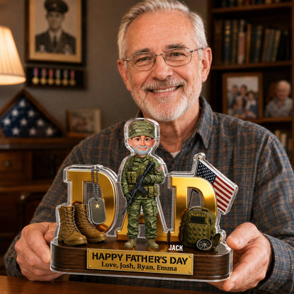 Proud American Military Armed Force Hero Dad 2D Flat - Personalized Acrylic Block Plaque - Father's Day Gift For Dad