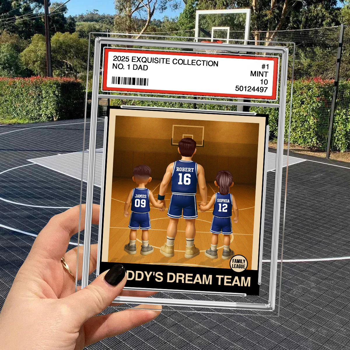 Basketball No. 1 Dad Man & Kids Trading Card Style Personalized Acrylic Plaque