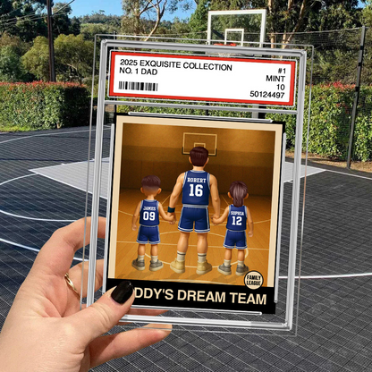 Basketball No. 1 Dad Man & Kids Trading Card Style Personalized Acrylic Plaque