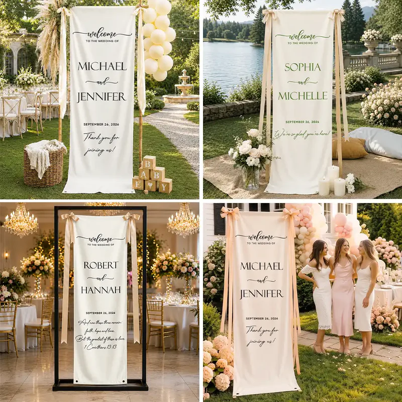 Minimalist Welcome To The Wedding Of Us - Personalized Vertical Banner