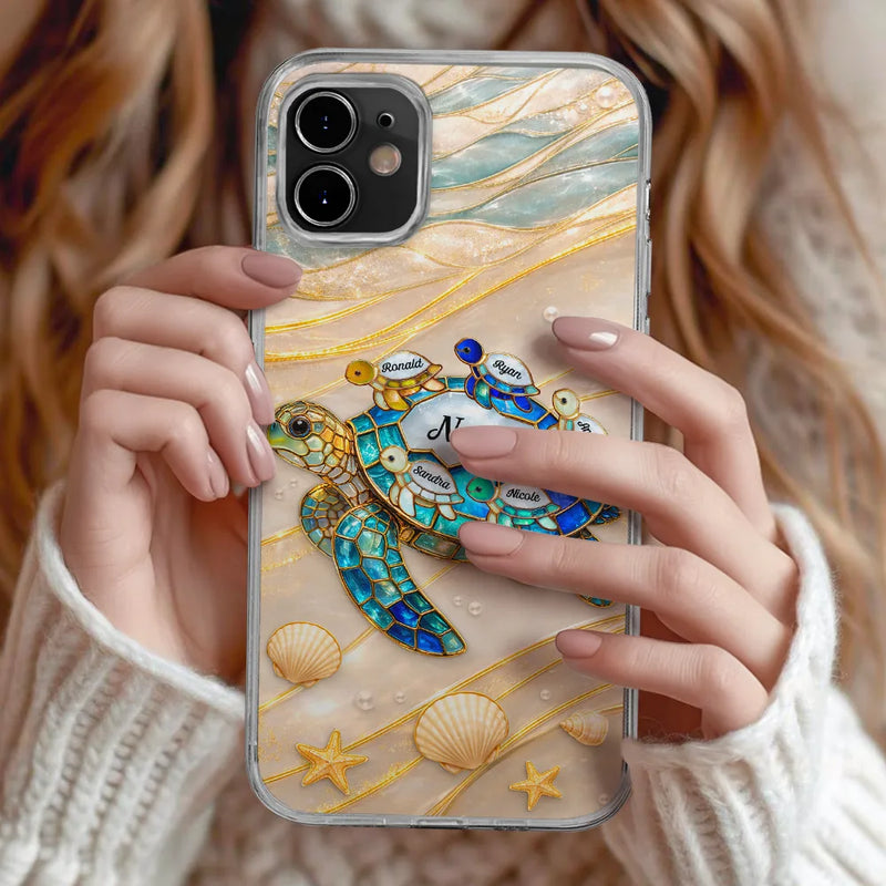 Turtle Stained Glass Mom Grandma - Personalized Clear Phone Case