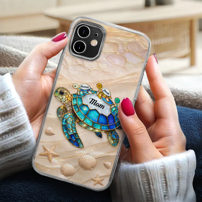 Turtle Stained Glass Mom Grandma - Personalized Clear Phone Case