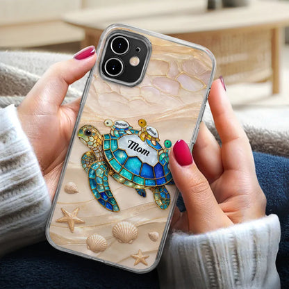 Turtle Stained Glass Mom Grandma - Personalized Clear Phone Case