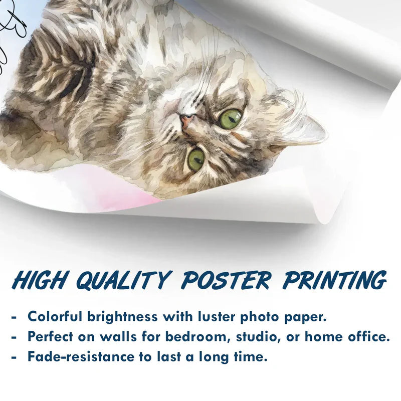 Custom Photo Realistic Watercolor Art Portrait Cat Dog Pet - Personalized Poster