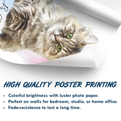 Custom Photo Realistic Watercolor Art Portrait Cat Dog Pet - Personalized Poster