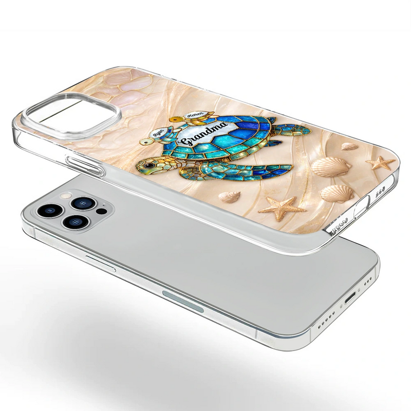 Turtle Stained Glass Mom Grandma - Personalized Clear Phone Case