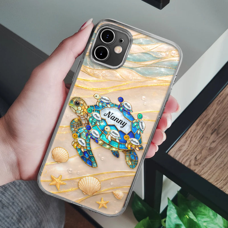 Turtle Stained Glass Mom Grandma - Personalized Clear Phone Case
