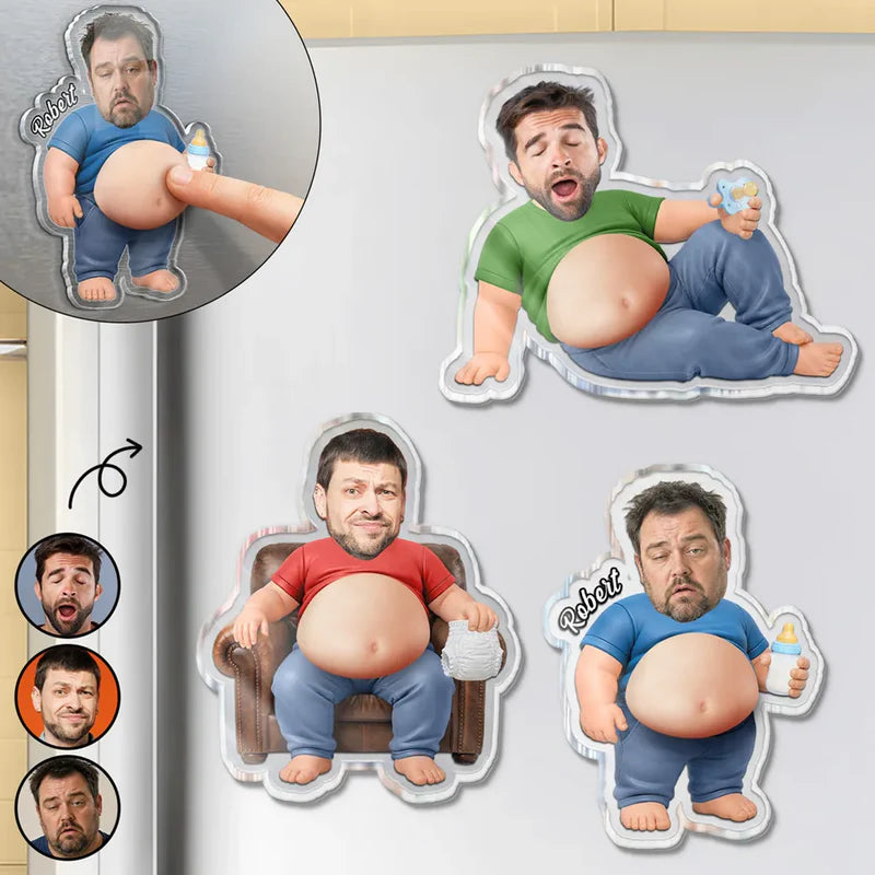 Custom Photo Chilling Dad Bod - Personalized Squishy Acrylic Fridge Magnet