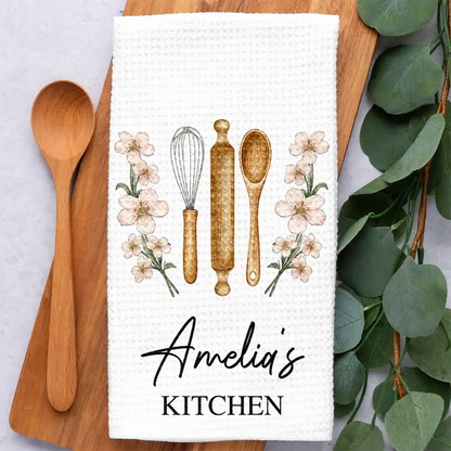 Mom Grandma Kitchen Cooking Birth Flower - Personalized Kitchen Towel