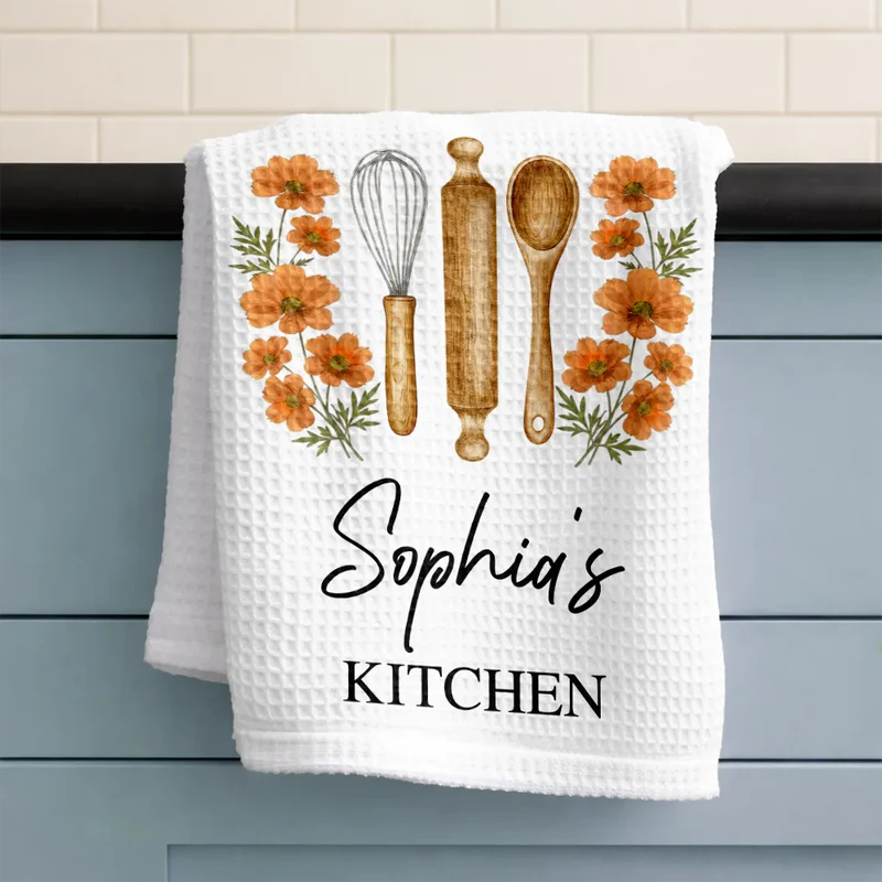 Mom Grandma Kitchen Cooking Birth Flower - Personalized Kitchen Towel