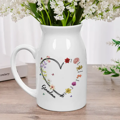 Mom Grandma Sweetheart Birth Month Flower - Personalized Ceramic Flower Vase