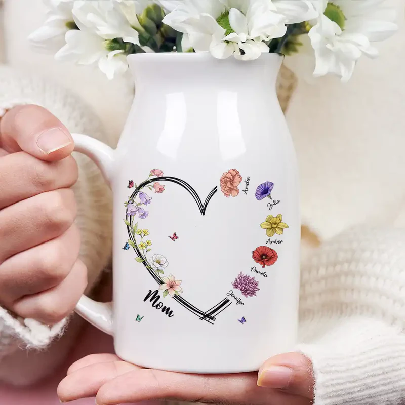 Mom Grandma Sweetheart Birth Month Flower - Personalized Ceramic Flower Vase