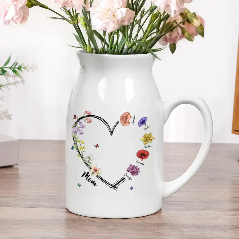 Mom Grandma Sweetheart Birth Month Flower - Personalized Ceramic Flower Vase