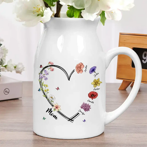 Mom Grandma Sweetheart Birth Month Flower - Personalized Ceramic Flower Vase