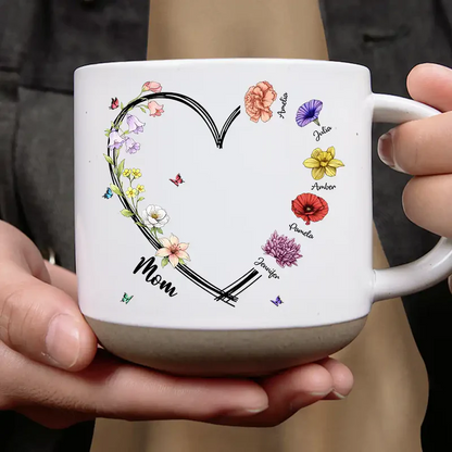 Mom Grandma Sweetheart Birth Month Flower - Personalized Pottery Mug