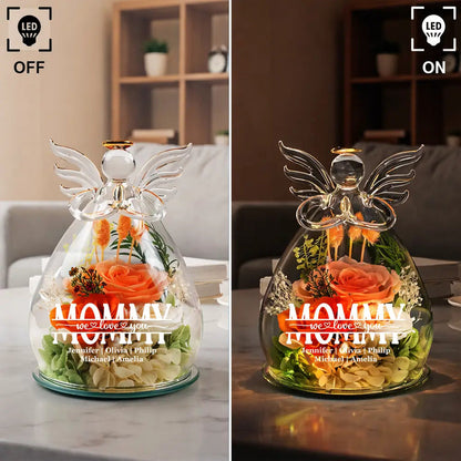 Mom Grandma Flower We Love You - Personalized Flower In Glass Angel Figurine