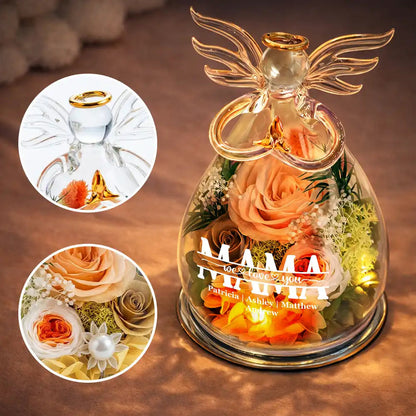 Mom Grandma Flower We Love You - Personalized Flower In Glass Angel Figurine
