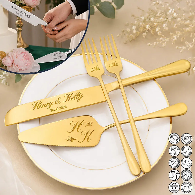 Monogram Wedding Couple Names - Personalized Cake Cutting Set