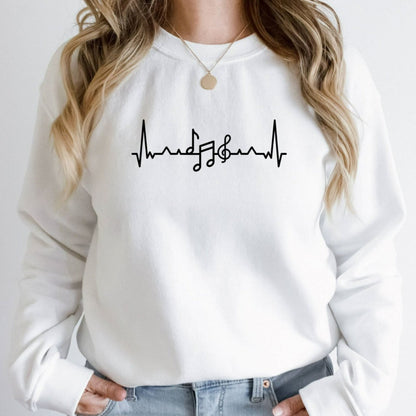 Music Teacher Heartbeat Sweatshirt, Musical Notes Crewneck, Gift for Musician
