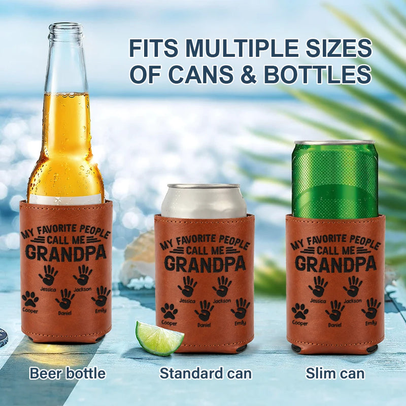 My Favorite People Call Me Papa - Personalized Engraved Leather Can Cooler