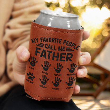 My Favorite People Call Me Papa - Personalized Engraved Leather Can Cooler