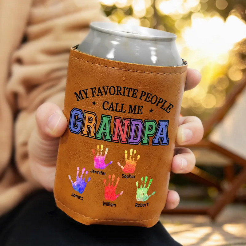 My Favorite People Call Me Papa Daddy - Personalized Leather Can Cooler